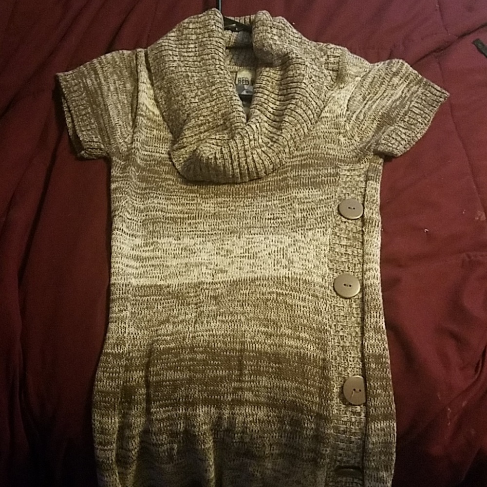 A short-sleeved sweater dress